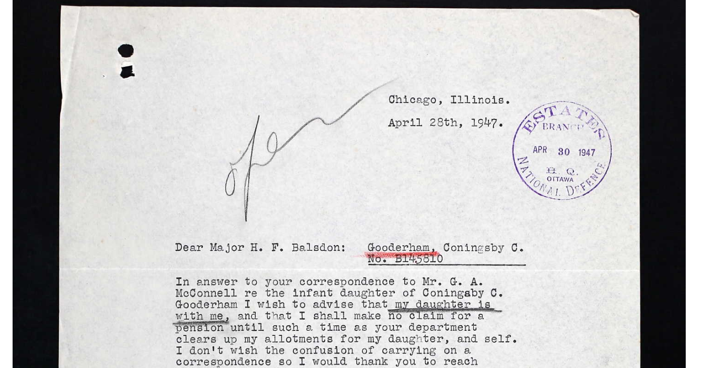Letter to Maj Balsdon 1947