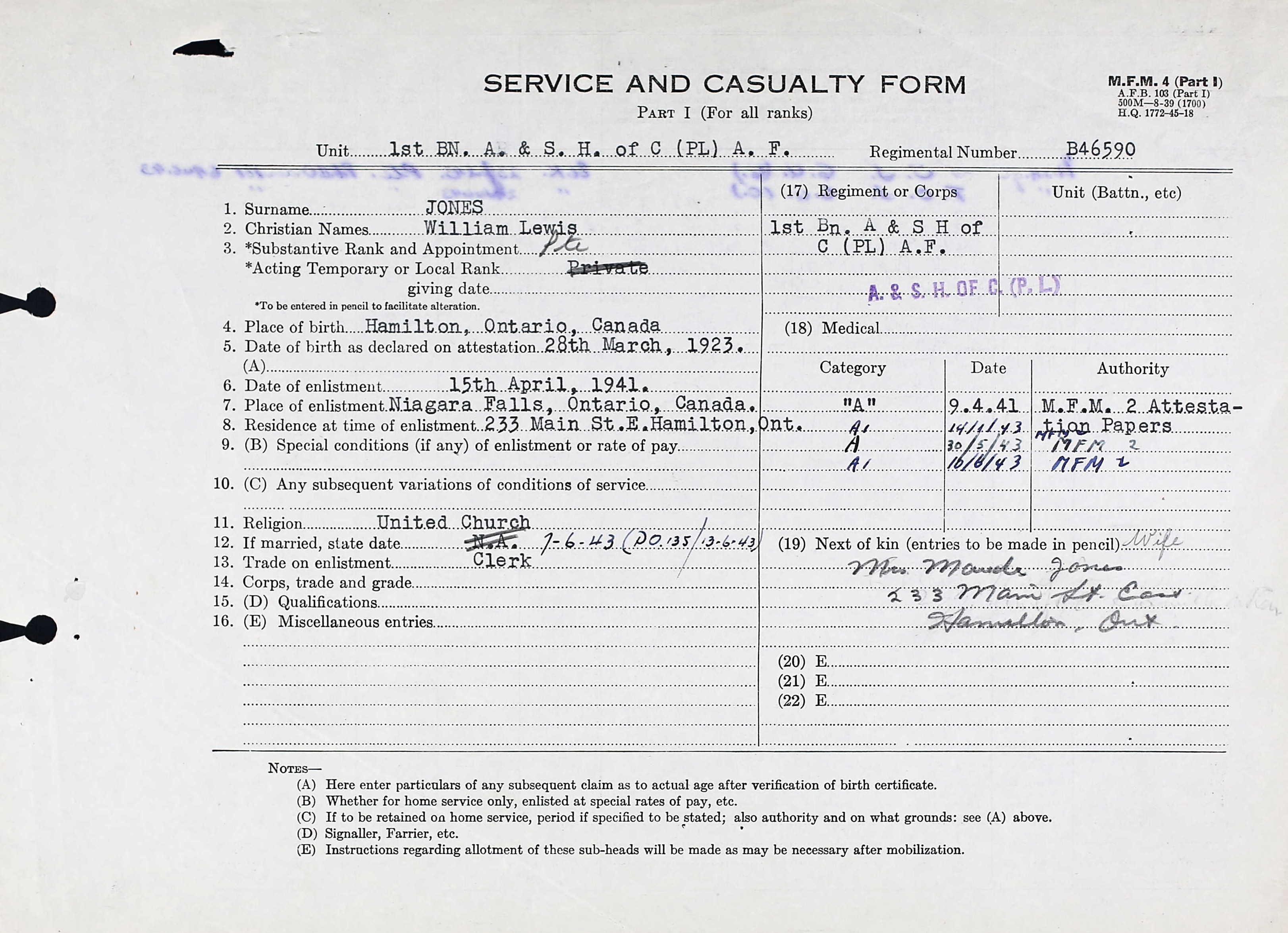 Service and Casualty Form Pte jones