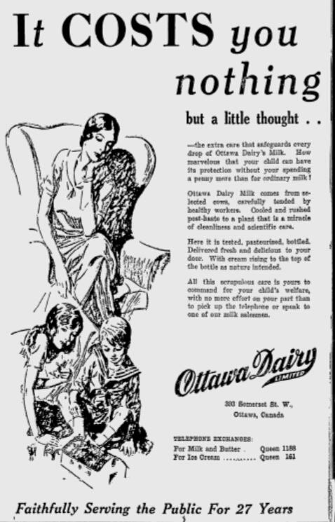 Advertisement for Ottawa Dairy Ltd., 1927