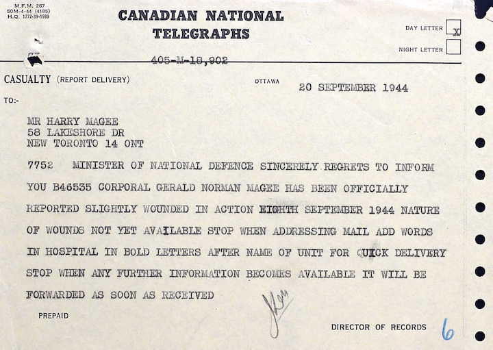 Telegram Magee 20 Sept. 1944