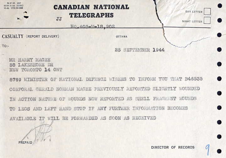 Telegram Magee 25 Sept. 1944 
