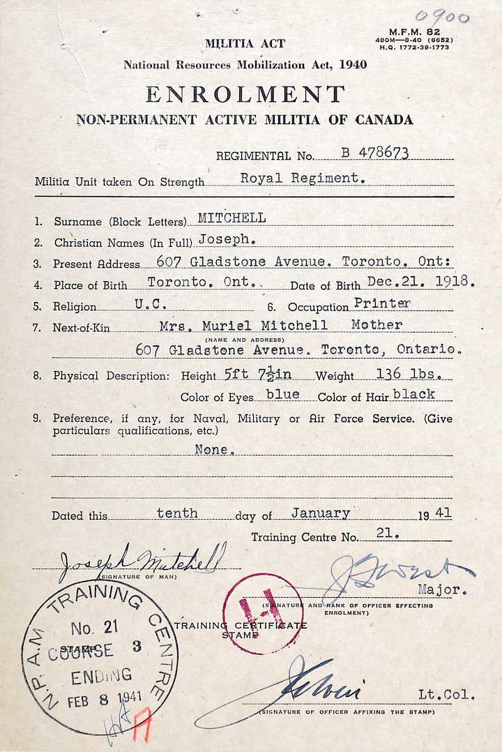 NRMA form, Joseph Mitchell, 10 January 1941