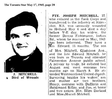Obituary Pte Joseph Mitchell