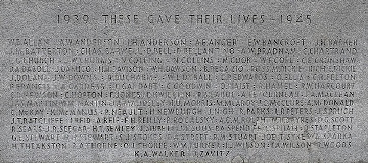Names inscribed cenotaph Welland